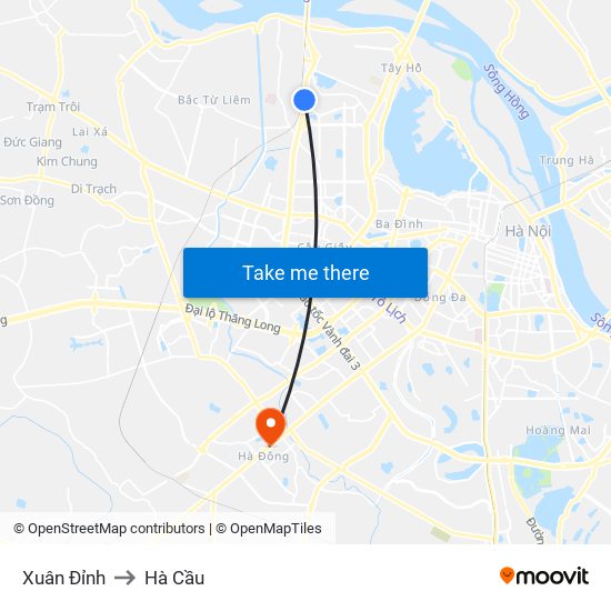 Xuân Đỉnh to Hà Cầu map