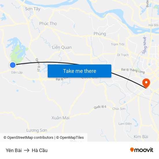 Yên Bài to Hà Cầu map