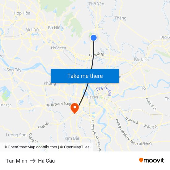 Tân Minh to Hà Cầu map