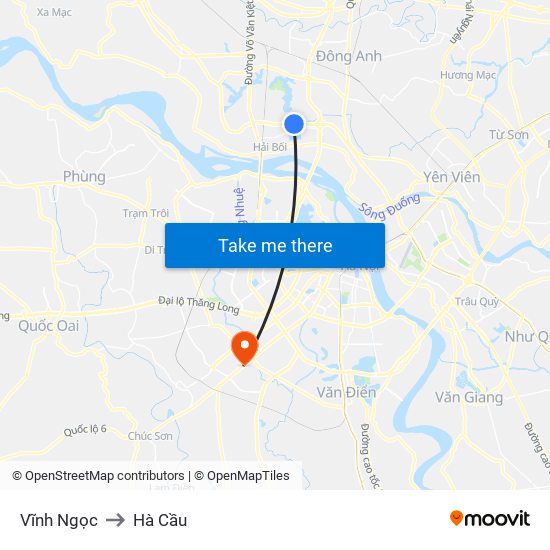 Vĩnh Ngọc to Hà Cầu map
