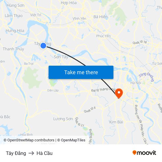 Tây Đằng to Hà Cầu map