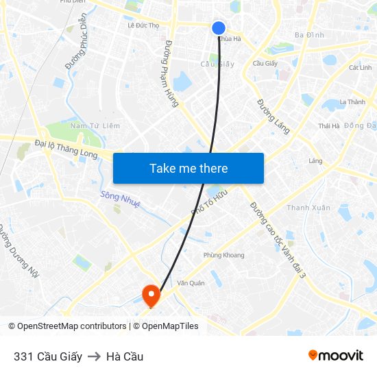 331 Cầu Giấy to Hà Cầu map