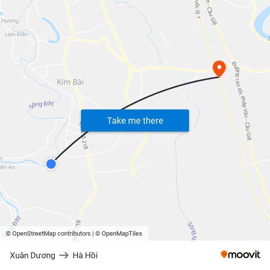 Xuân Dương to Hà Hồi map