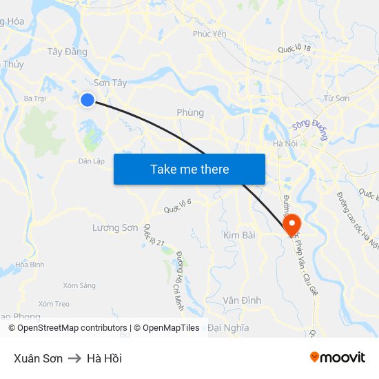 Xuân Sơn to Hà Hồi map