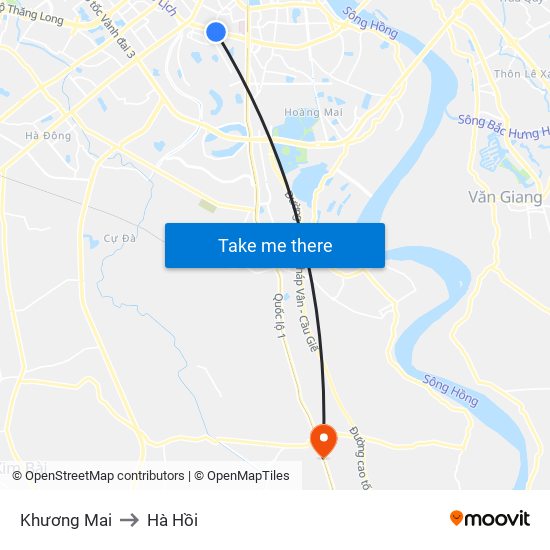 Khương Mai to Hà Hồi map