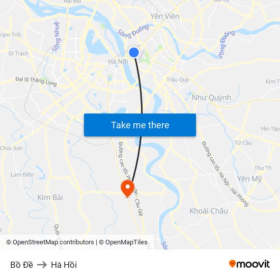 Bồ Đề to Hà Hồi map