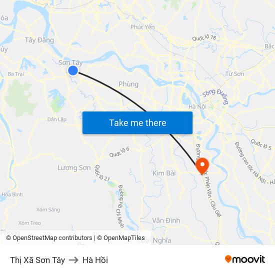 Thị Xã Sơn Tây to Hà Hồi map