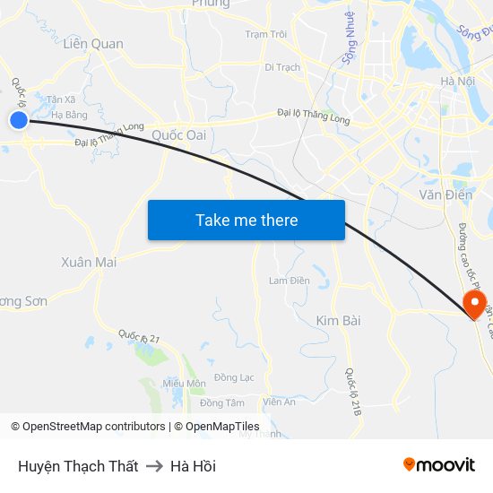 Huyện Thạch Thất to Hà Hồi map