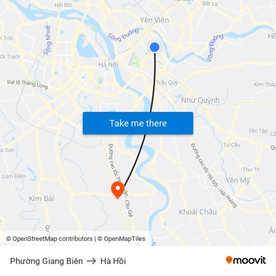 Phường Giang Biên to Hà Hồi map