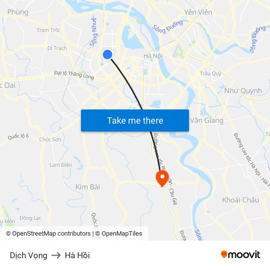 Dịch Vọng to Hà Hồi map