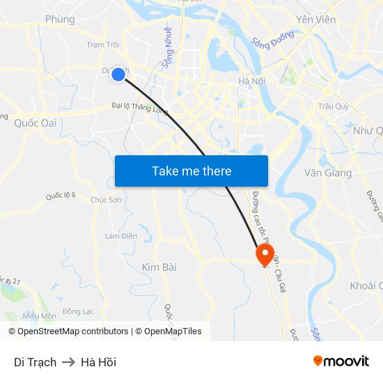 Di Trạch to Hà Hồi map
