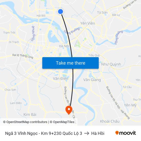 Ngã 3 Vĩnh Ngọc - Km 9+230 Quốc Lộ 3 to Hà Hồi map