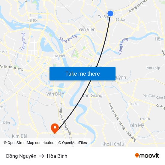 Đồng Nguyên to Hòa Bình map