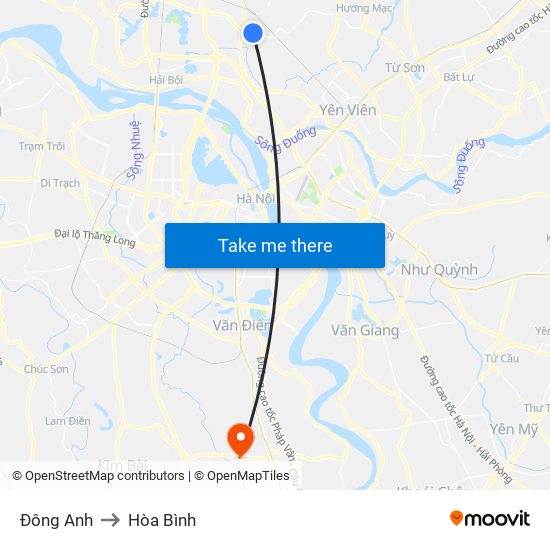 Đông Anh to Hòa Bình map