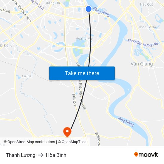 Thanh Lương to Hòa Bình map