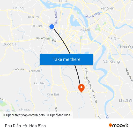 Phú Diễn to Hòa Bình map