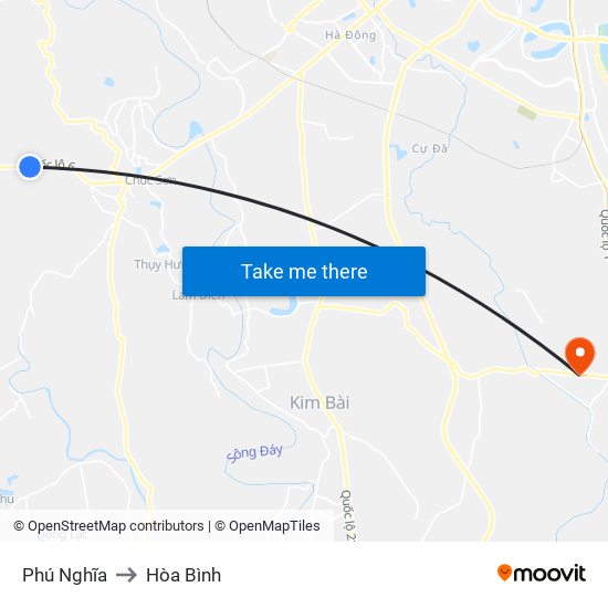 Phú Nghĩa to Hòa Bình map