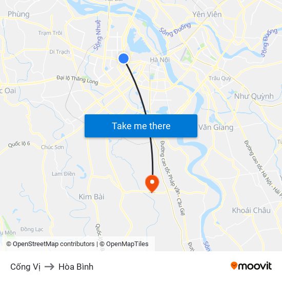 Cống Vị to Hòa Bình map