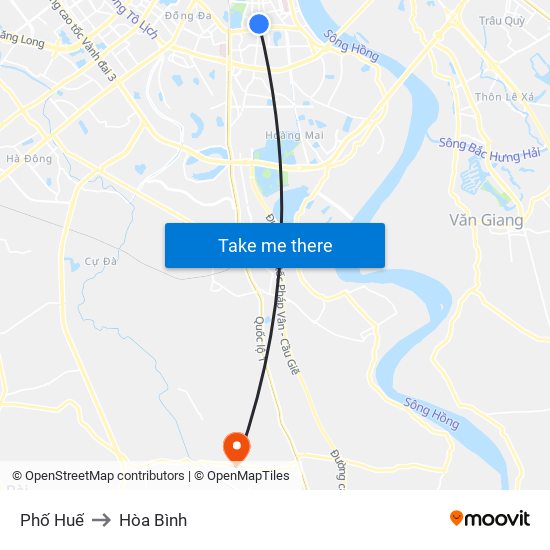 Phố Huế to Hòa Bình map