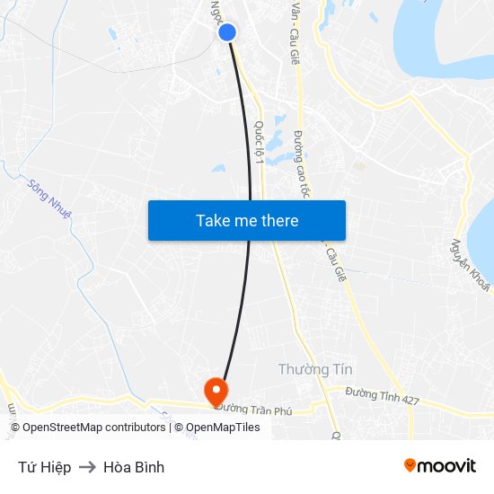 Tứ Hiệp to Hòa Bình map