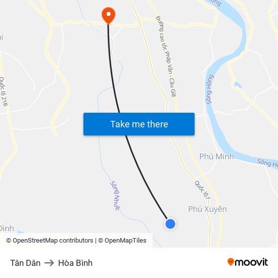 Tân Dân to Hòa Bình map