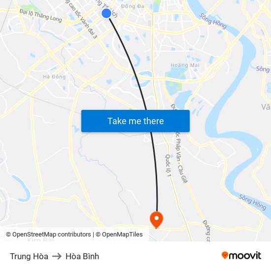 Trung Hòa to Hòa Bình map