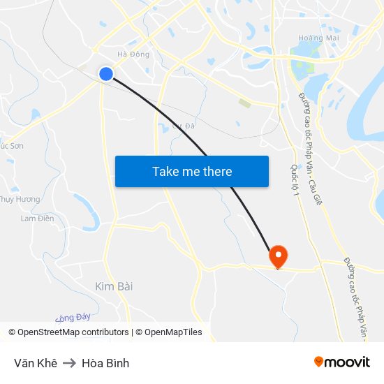 Văn Khê to Hòa Bình map