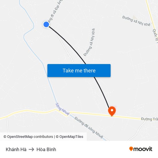 Khánh Hà to Hòa Bình map