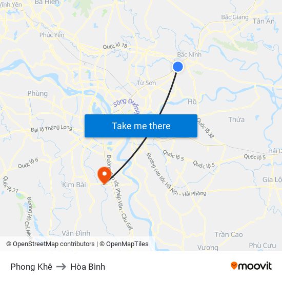 Phong Khê to Hòa Bình map