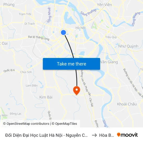 Đối Diện Đại Học Luật Hà Nội - Nguyễn Chí Thanh to Hòa Bình map