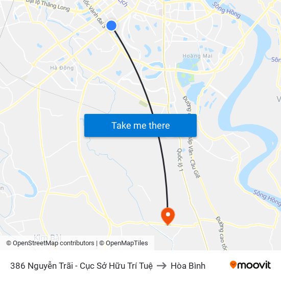 386 Nguyễn Trãi - Cục Sở Hữu Trí Tuệ to Hòa Bình map