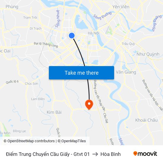 Điểm Trung Chuyển Cầu Giấy - Gtvt 01 to Hòa Bình map