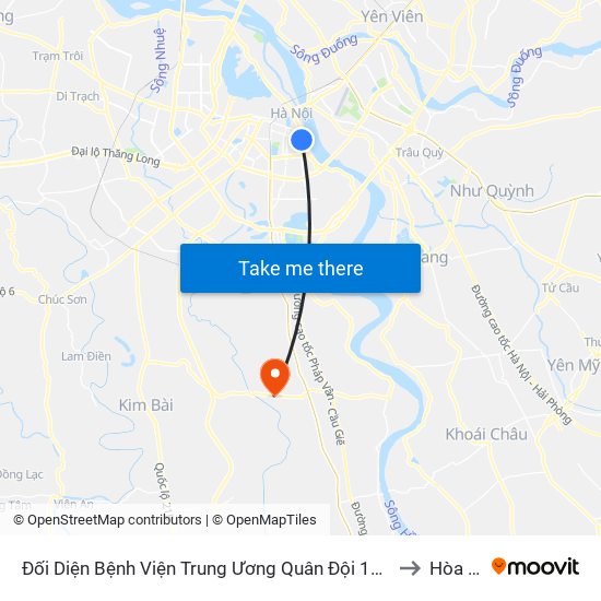 Đối Diện Bệnh Viện Trung Ương Quân Đội 108 - Trần Hưng Đạo to Hòa Bình map