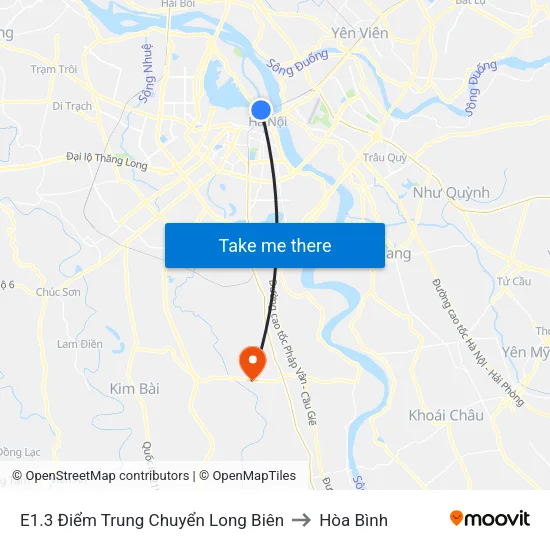 E1.3 Điểm Trung Chuyển Long Biên to Hòa Bình map