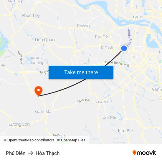 Phú Diễn to Hòa Thạch map