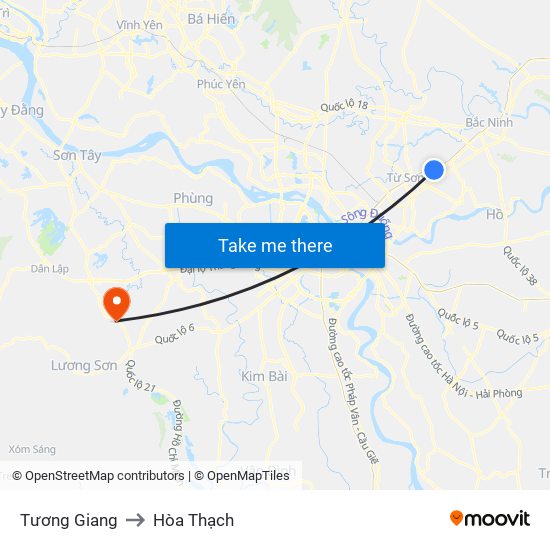 Tương Giang to Hòa Thạch map