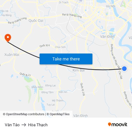 Vân Tảo to Hòa Thạch map