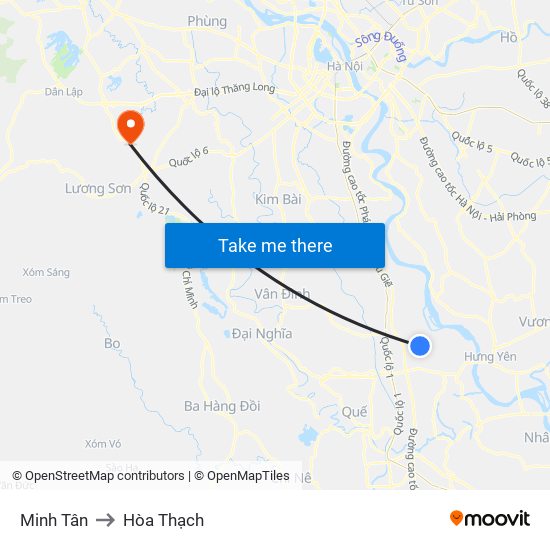 Minh Tân to Hòa Thạch map