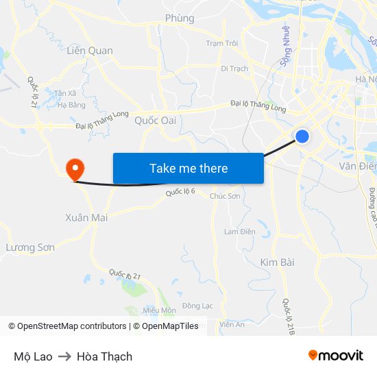 Mộ Lao to Hòa Thạch map