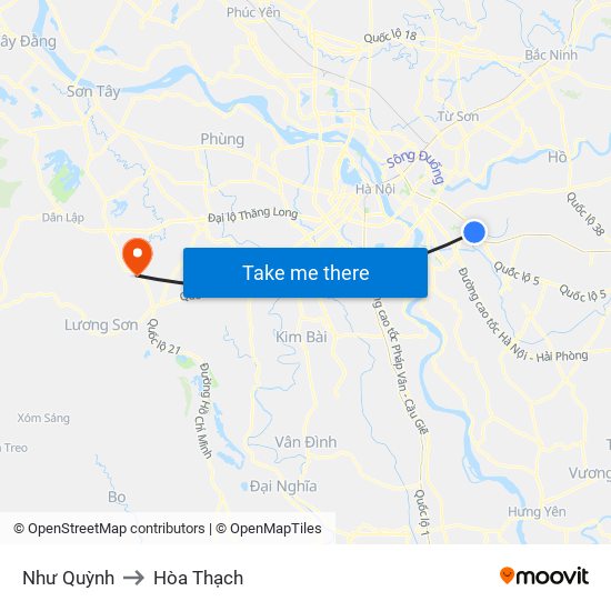 Như Quỳnh to Hòa Thạch map