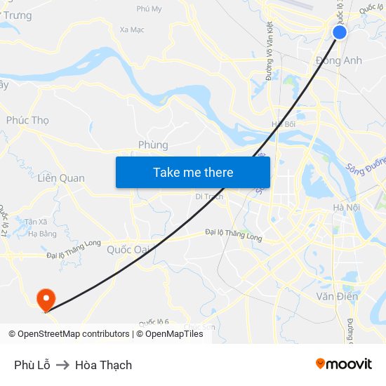 Phù Lỗ to Hòa Thạch map