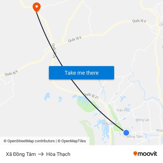 Xã Đồng Tâm to Hòa Thạch map