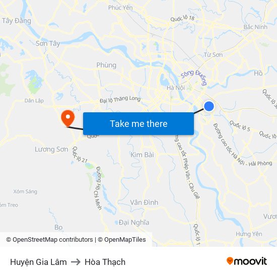 Huyện Gia Lâm to Hòa Thạch map