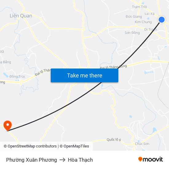 Phường Xuân Phương to Hòa Thạch map