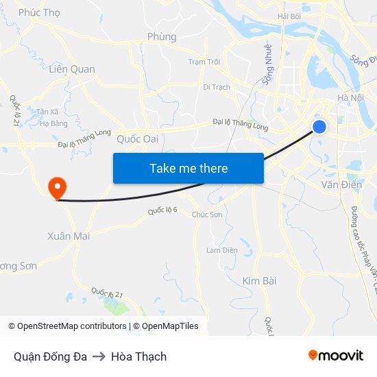 Quận Đống Đa to Hòa Thạch map