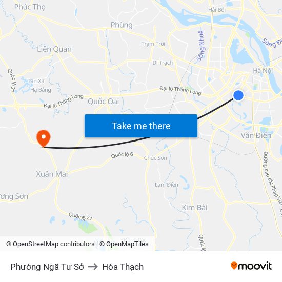 Phường Ngã Tư Sở to Hòa Thạch map