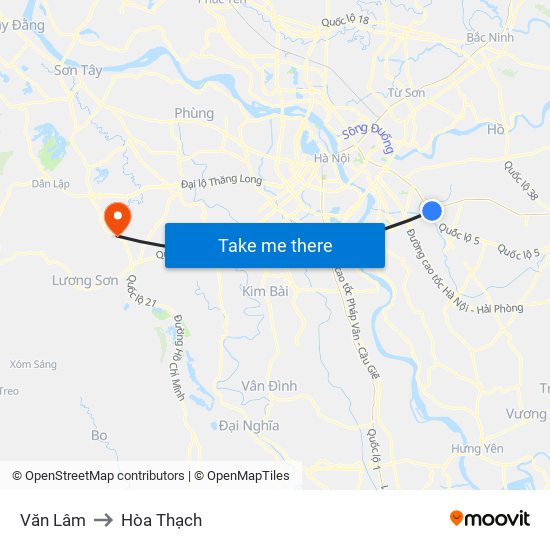 Văn Lâm to Hòa Thạch map