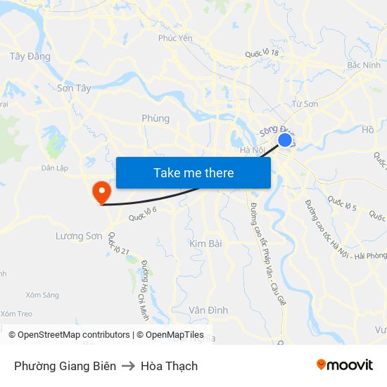 Phường Giang Biên to Hòa Thạch map