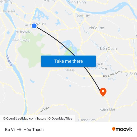 Ba Vì to Hòa Thạch map