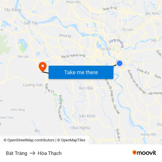 Bát Tràng to Hòa Thạch map